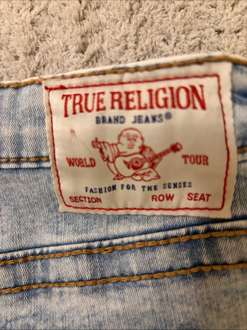 True Religion Light Blue Distressed Denim Shorts